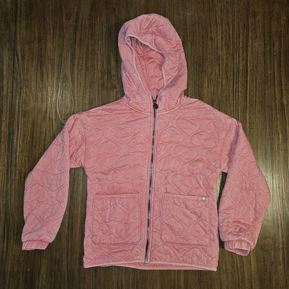 Lucky Brand Kids Quilted Pink Heart Zip up Jacket Sz M 10-12
